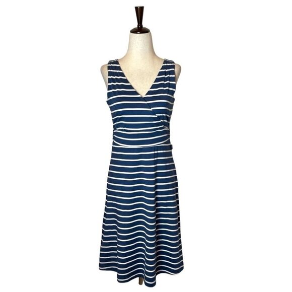 Eddie Bauer Blue And White Striped Sleeveless V Neck Fit And Flare Dress Size S - Picture 2 of 8